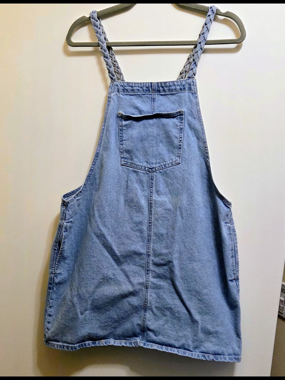 Forever 21 Light Wash Denim Overall Dress with Braided Straps 0X